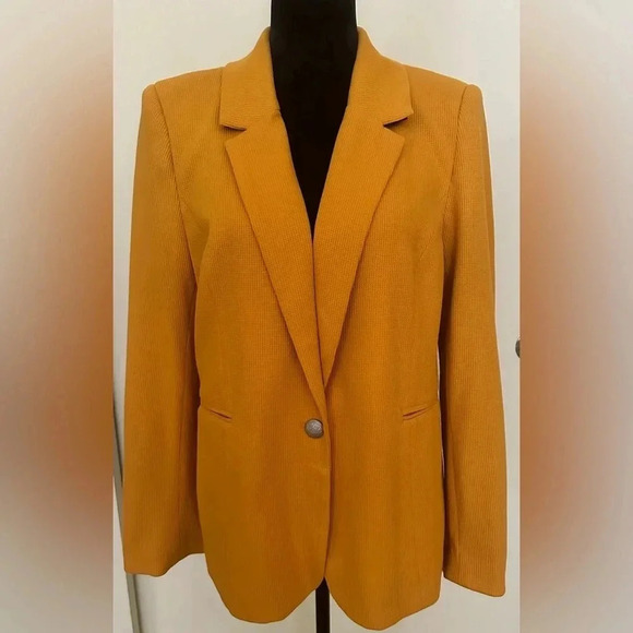 Riley & Rae Women's Harlow Waffle Long Sleeves One Button Blazer Mustard Size XL - Picture 2 of 6